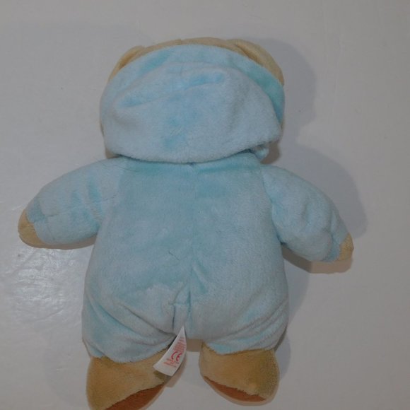2016 Ty Baby Blue Bear 10" stuffed Tan Bear in Blue Hooded Pjs Pajamas Plush - Picture 5 of 7